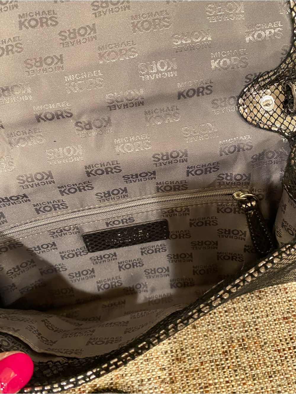 Vintage Brand New MK Black Metallic Snakeskin-Effect Clutch with Silver Buckle - Picture 12 of 16